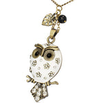 Fashion Alloy Vintage White Black CZ Flower Owl Charm Necklace