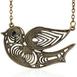 Fashion Alloy Vintage Carolina Wren Dove Bird Black CZ Charm Necklace