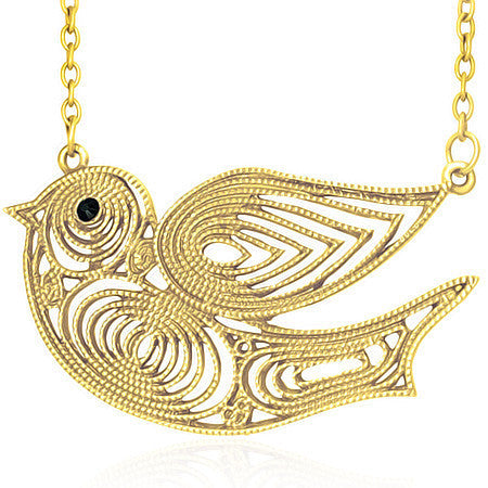 Fashion Alloy Vintage Carolina Wren Dove Bird Black CZ Charm Necklace