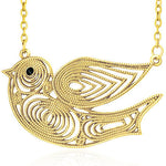 Fashion Alloy Vintage Carolina Wren Dove Bird Black CZ Charm Necklace