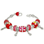 Fashion Alloy Red Beaded Flower Charm Heart Padlock Womens Bracelet