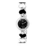 Fashion Alloy Love Heart White Black Silver Round Dial Womens Bracelet Watch