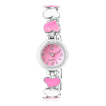 Fashion Alloy Love Heart White Pink Silver Round Dial Womens Bracelet Watch