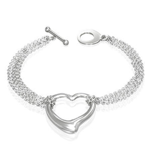 Stainless Steel Silver-Tone Multi-Strand Love Heart Link Toggle Womens Bracelet