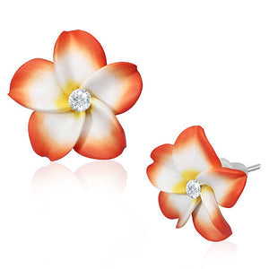 Fashion Alloy Polymer Clay Hawaiian Flowers White CZ Stud Earrings