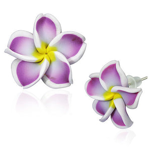 Fashion Alloy Polymer Clay Purple Violet Hawaiian Flowers Stud Earrings