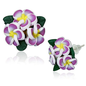 Fashion Alloy Polymer Clay Three Purple Violet Hawaiian Flowers Stud Earrings