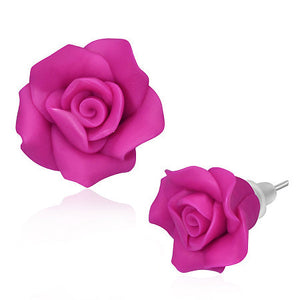 Fashion Alloy Polymer Clay Pink Rose Flower Floral Stud Earrings