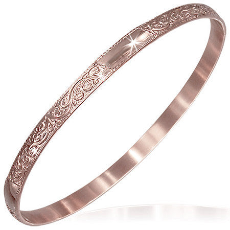 Stainless Steel Rose Gold-Tone Flowers Floral Design Womens Bangle Bracelet
