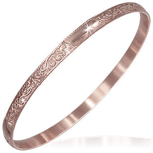 Stainless Steel Rose Gold-Tone Flowers Floral Design Womens Bangle Bracelet