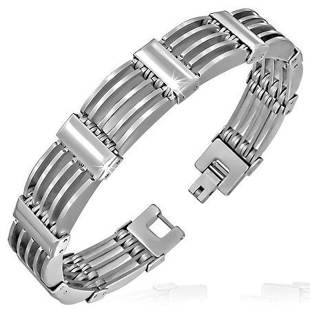 Stainless Steel Silver-Tone Mens Link Bracelet with Clasp
