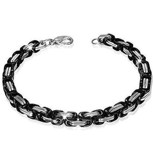 Stainless Steel Silver Black Two-Tone Mens Link Chain Bracelet with Clasp