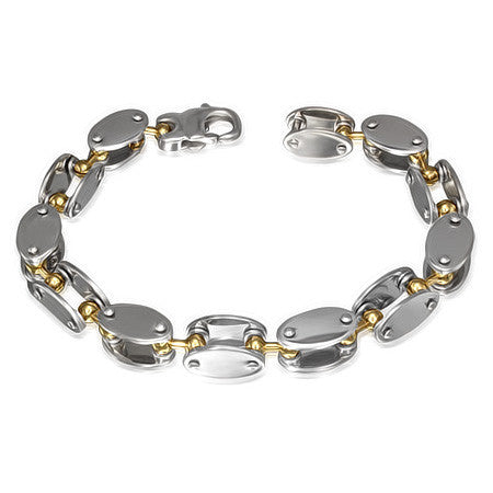 Stainless Steel Two-Tone Mens Oval Links Chain Bracelet with Clasp