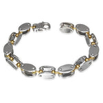 Stainless Steel Two-Tone Mens Oval Links Chain Bracelet with Clasp