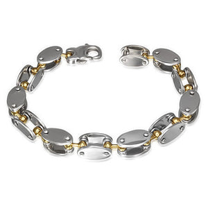 Stainless Steel Two-Tone Mens Oval Links Chain Bracelet with Clasp