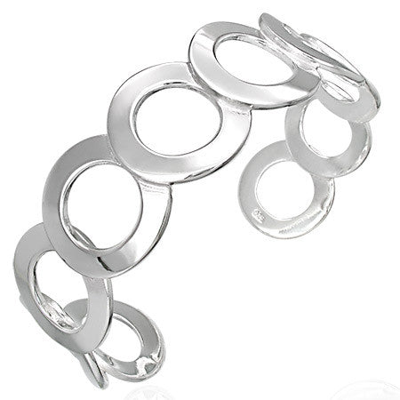 925 Sterling Silver Circles Classic Womens Open End Cuff Bangle Bracelet