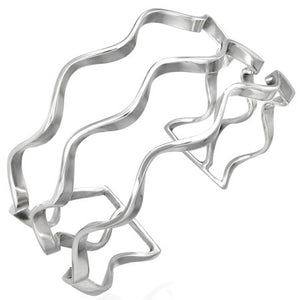 925 Sterling Silver Wavy Classic Womens Open End Cuff Bangle Bracelet