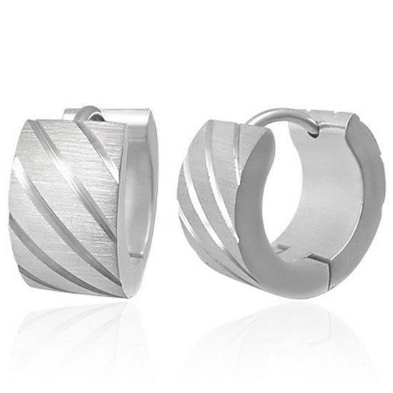 Stainless Steel Silver-Tone Matte Womens Hoop Huggie Earrings