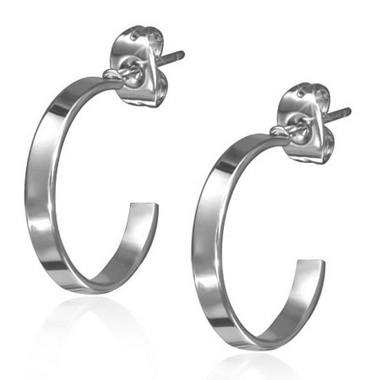 Stainless Steel Silver-Tone Classic Womens Half-Hoop Earrings