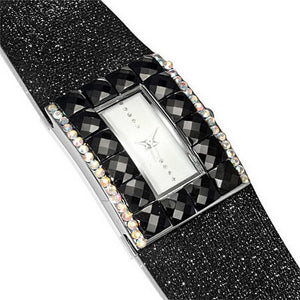 Fashion Alloy Black White Multicolor CZ Rectangle Face Womens Watch