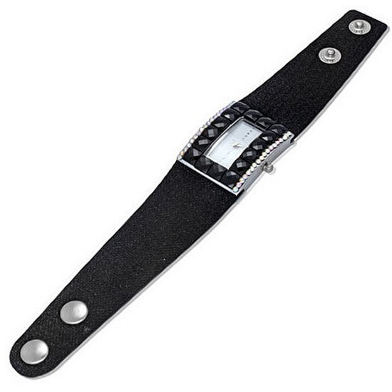 Fashion Alloy Black White Multicolor CZ Rectangle Face Womens Watch