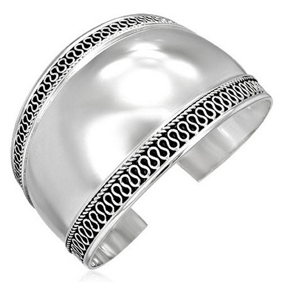 925 Sterling Silver Wide Classic Womens Open End Cuff Bangle Bracelet