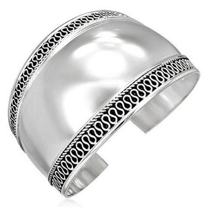 925 Sterling Silver Wide Classic Womens Open End Cuff Bangle Bracelet