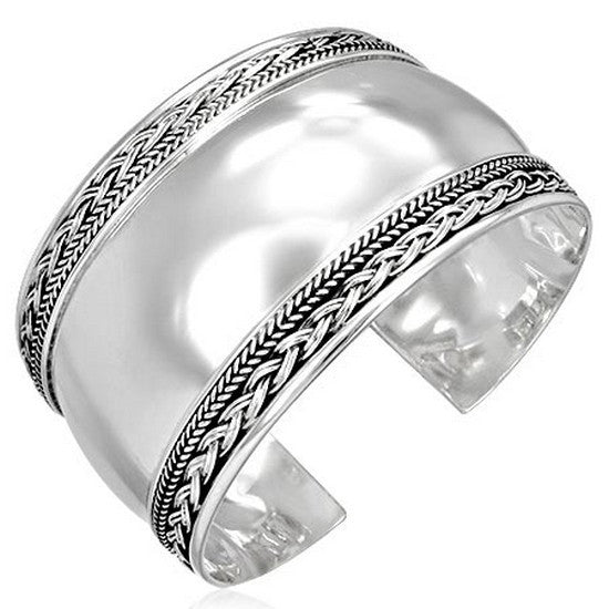 925 Sterling Silver Wide Braided Classic Womens Open End Cuff Bangle Bracelet