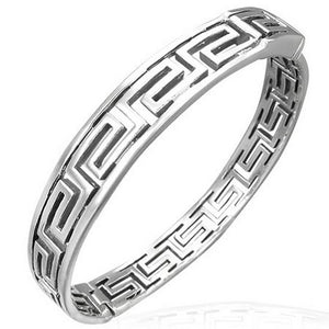 925 Sterling Silver Round Greek Key Classic Womens Bangle Bracelet with Clasp