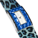 Fashion Alloy Blue Multicolor Leopard CZ Rectangle Face Watch
