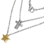 Stainless Steel Two-Tone Double Chain Cross Star Pendant Necklace
