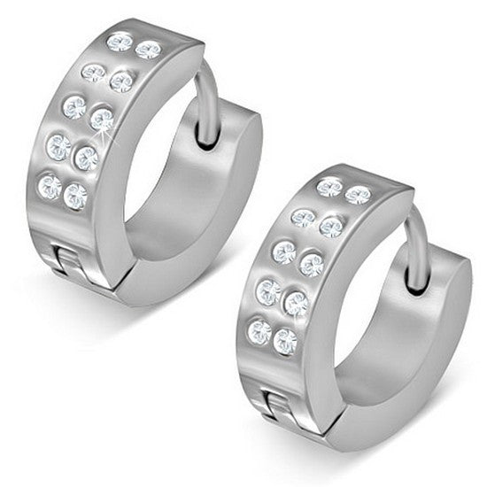 Stainless Steel Silver-Tone CZ Womens Hoop Huggie Earrings