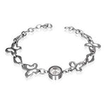 Stainless Steel Silver-Tone Butterfly Bezel-Set White Stone Link Chain Womens Bracelet