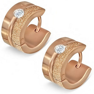 Stainless Steel Silver-Tone Rose Gold-Tone Glitter White CZ Womens Hoop Huggie Earrings