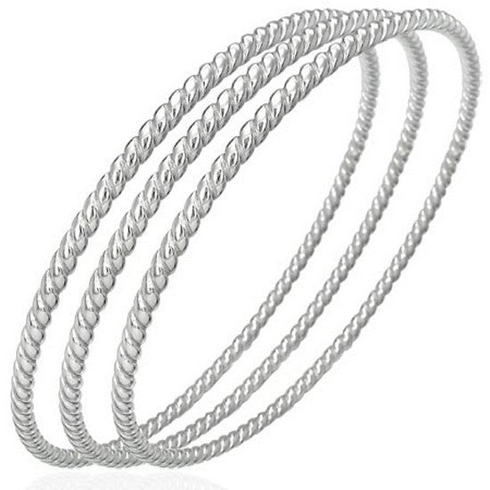 Stainless Steel Silver-Tone Braided Cable Womens Classic Three Bangles Bracelets Set