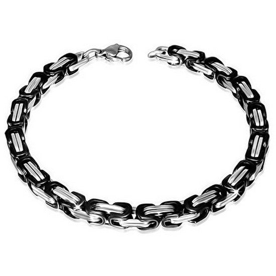 Stainless Steel Silver Black Two-Tone Mens Link Chain Bracelet with Clasp