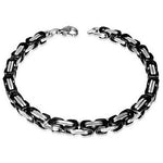 Stainless Steel Silver Black Two-Tone Mens Link Chain Bracelet with Clasp