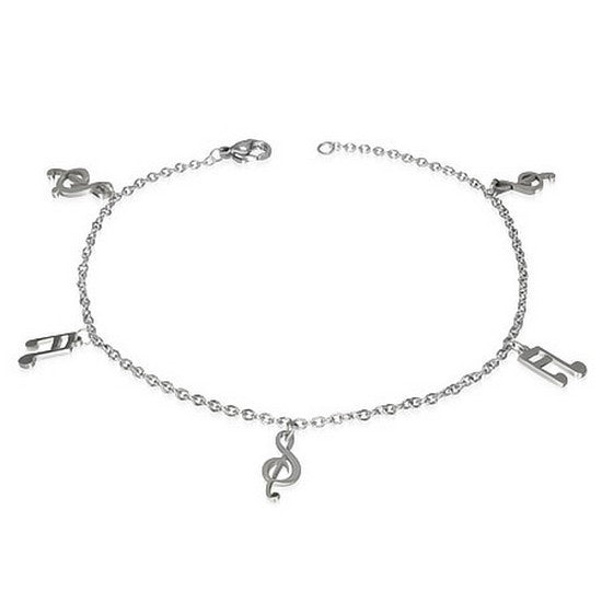 Stainless Steel Silver-Tone Music Musical Clef Womens Adjustable Anklet Bracelet