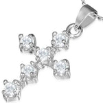 Fashion Alloy Silver-Tone Religious Cross White CZ Womens Pendant Necklace
