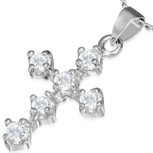 Fashion Alloy Silver-Tone Religious Cross White CZ Womens Pendant Necklace