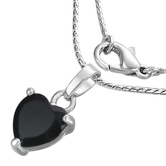 Fashion Alloy Silver-Tone Black Love Heart CZ Womens Pendant Necklace