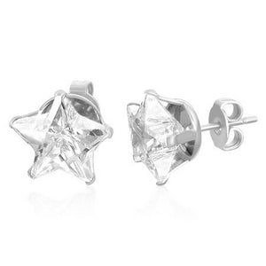 Stainless Steel Clear White CZ Star-Shaped Womens Girls Stud Earrings