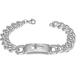 Stainless Steel Silver-Tone Mens Religious Cross Link Chain Bracelet with Clasp