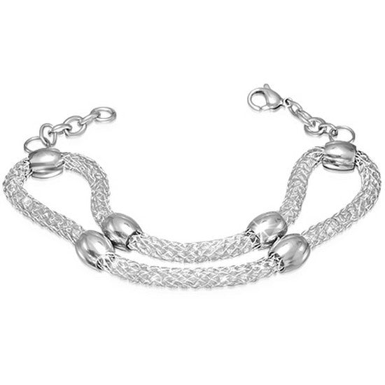 Fine Stainless Steel Silver-Tone CZ Mesh Womens Chain Bracelet