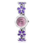 Fashion Alloy Floral Daisy Flower Purple Violet Silver-Tone Round Dial Womens Bracelet Watch