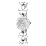 Fashion Alloy Floral Daisy Flower White Silver-Tone Round Dial Womens Bracelet Watch