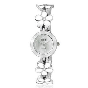 Fashion Alloy Floral Daisy Flower White Silver-Tone Round Dial Womens Bracelet Watch