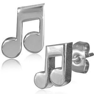 Stainless Steel Silver-Tone Classic Music Musical Clef Note Small Stud Earrings