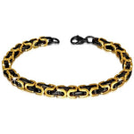 Stainless Steel Black Yellow Gold-Tone Mens Classic Link Chain Bracelet with Clasp