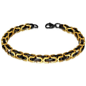 Stainless Steel Black Yellow Gold-Tone Mens Classic Link Chain Bracelet with Clasp